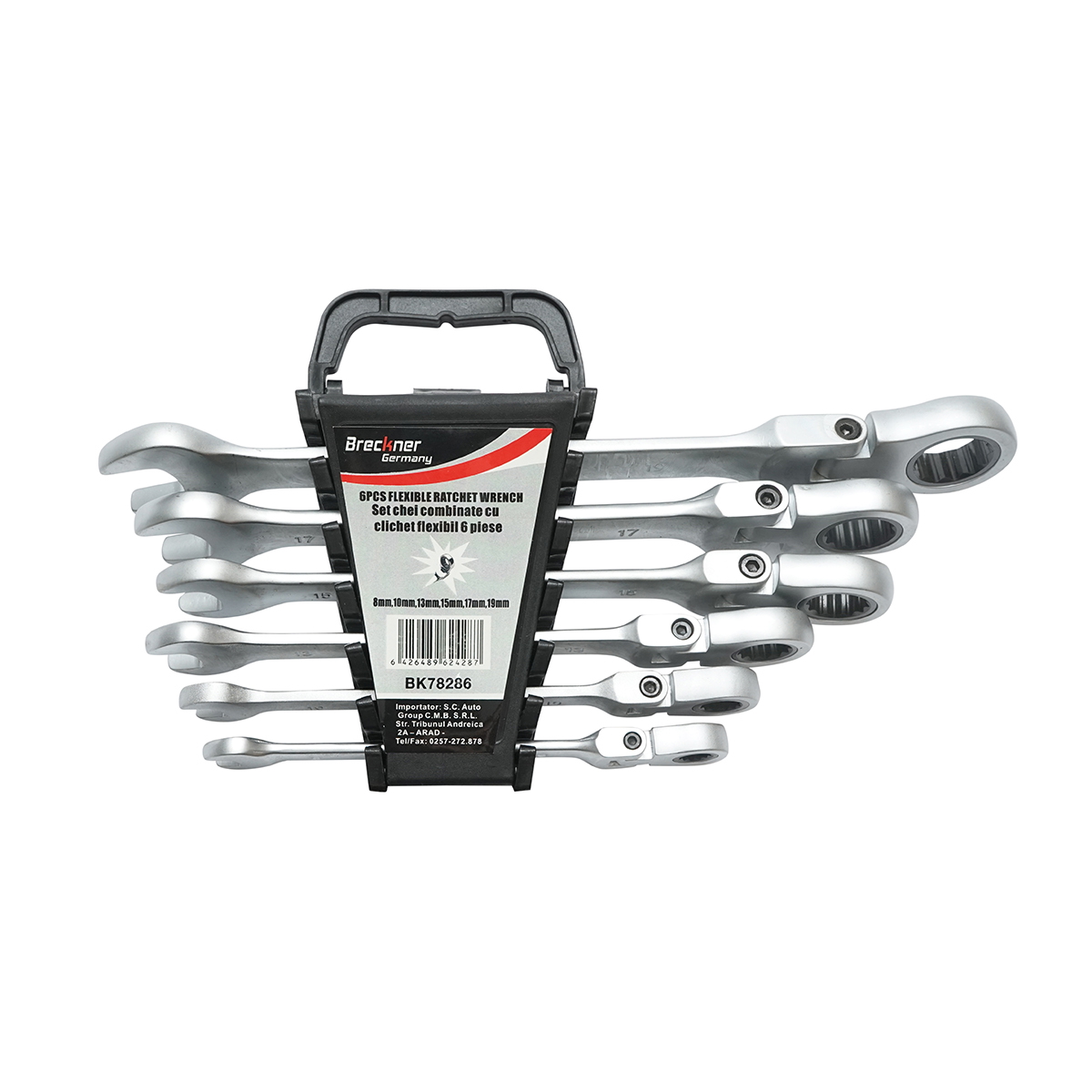 Set 6 chei combinate cu clichet articulate CrV 8-19mm Breckner Germany - imagine 2
