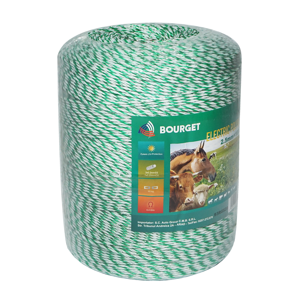 Rola fir verde fluorescent-alb fi 2.5mm 3x0.2mm SS, 1x0.25mm Cu, 1000m gard electric Bourget - imagine 2