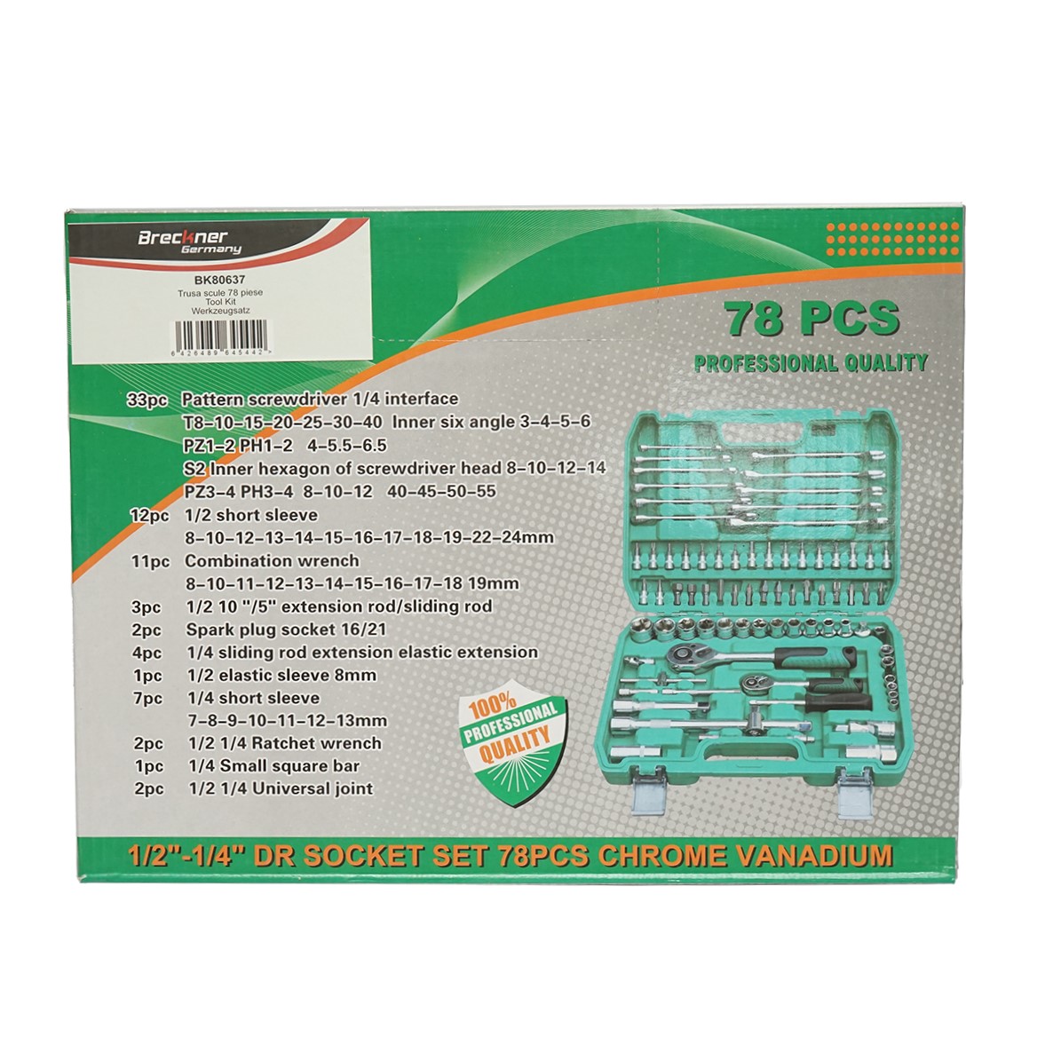 Trusa chei combinate, tubulare, fixe, torx, imbus antrenor cu clichet 78 piese Breckner Germany - imagine 2