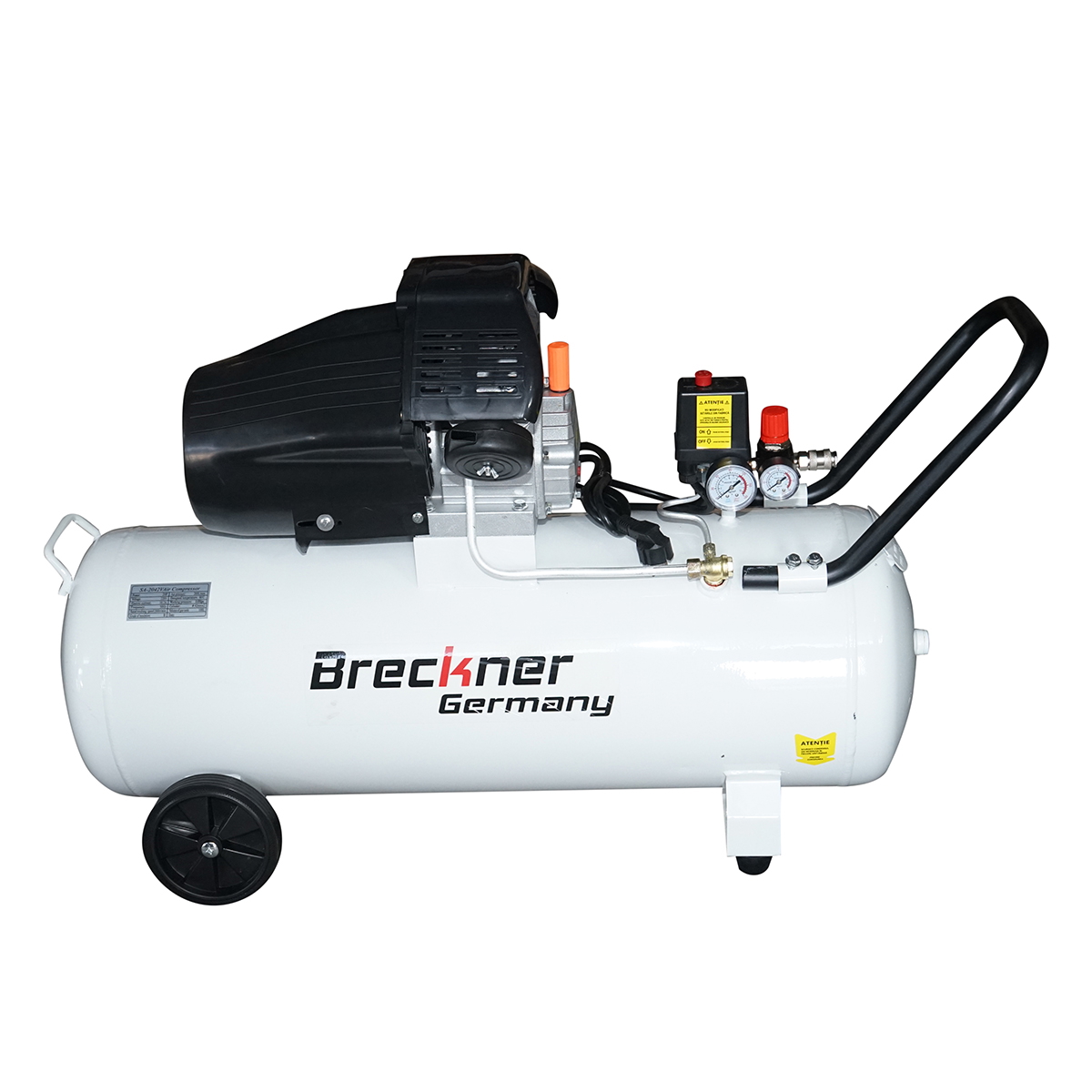 Compresor aer 100L, motor 2 cilindri in V 1.5KW/2CP, presiune maxima 8 bar, volum aer aspirat 360 L/min Breckner Germany - imagine 2