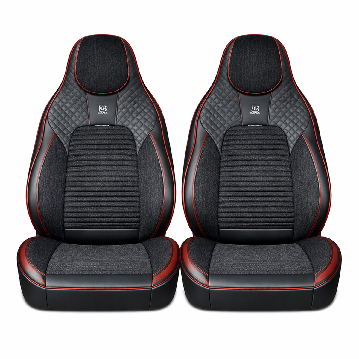 Set huse scaune auto Premium Negru-Rosu universale, design sport ergonomic, piele ecologica cu insertii textile, fata + spate 11 piese - imagine 2