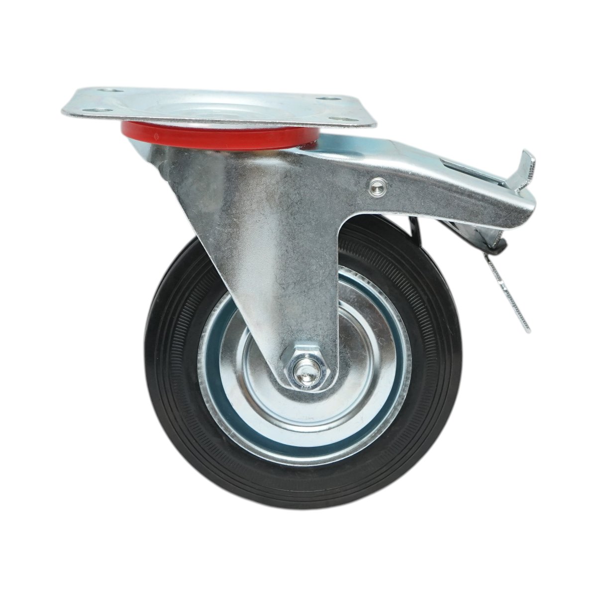 Roata pivotanta industriala 150x38mm cu frana, cauciuc plin negru, placa otel 135x105mm 120kg - imagine 2
