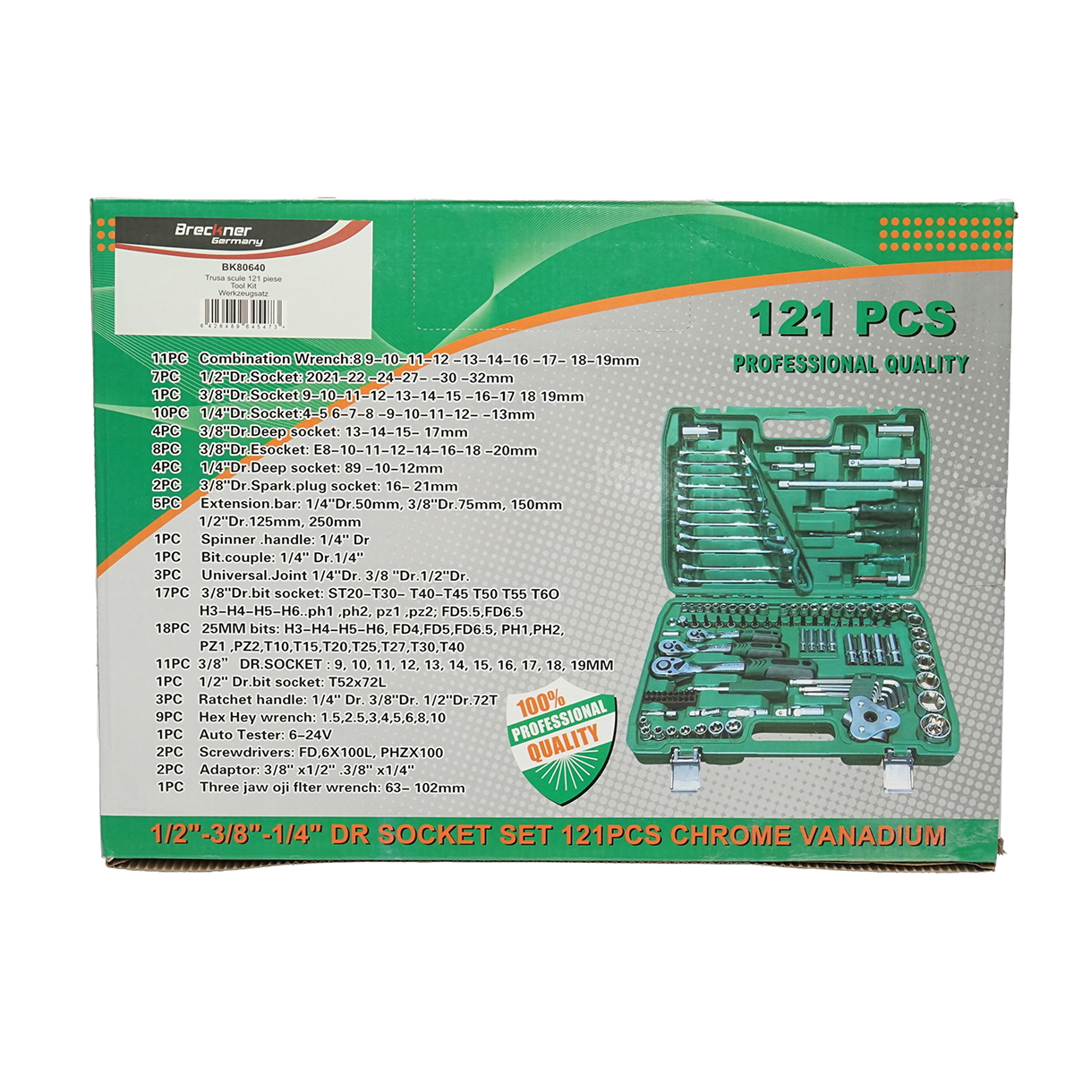 Trusa chei tubulare hexagonale, fixe, torx, imbus antrenor cu clichet 121 piese Breckner Germany - imagine 2