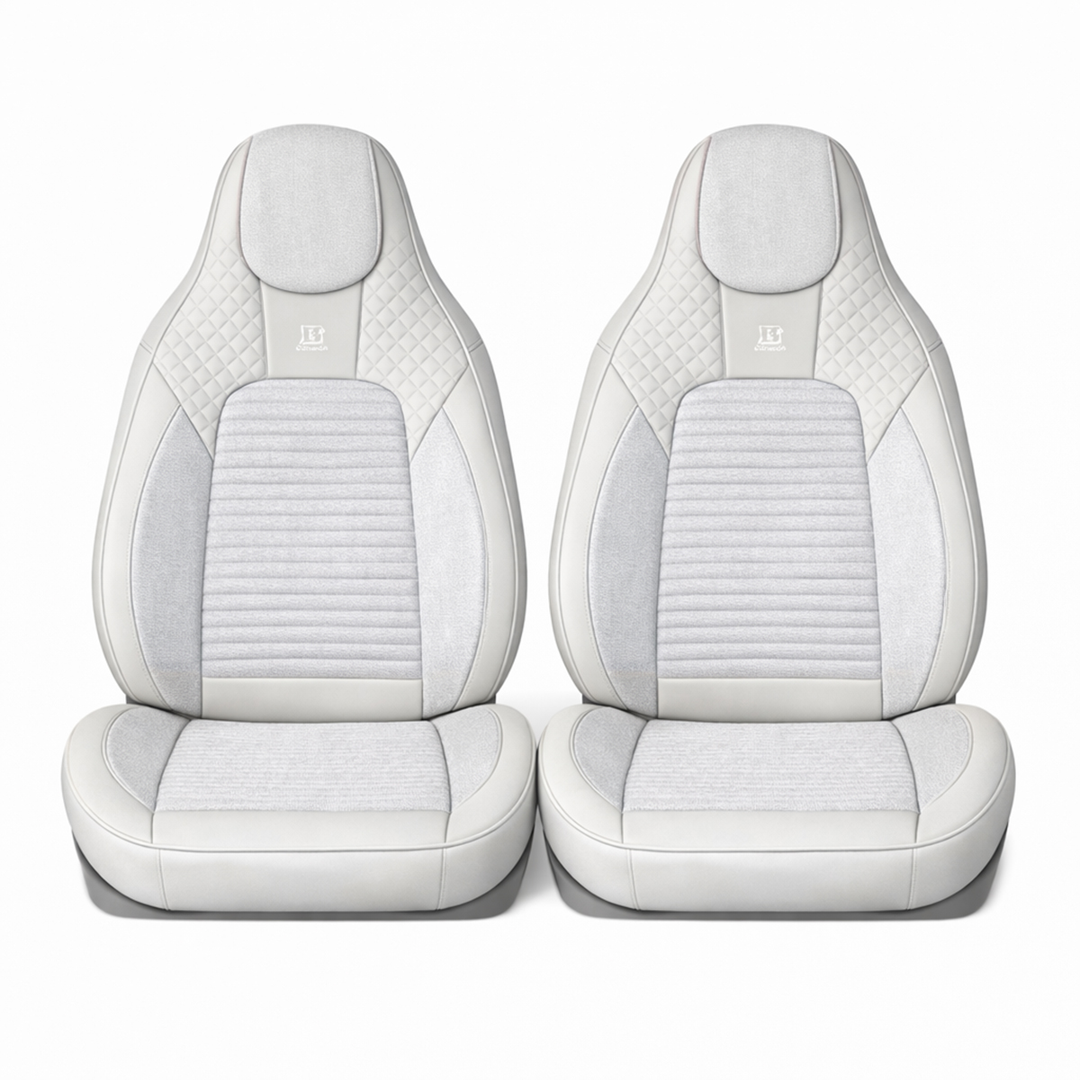 Set huse scaune auto Premium Crem-Gri universale, design sport ergonomic, piele ecologica cu insertii textile, fata + spate 11 piese - imagine 2