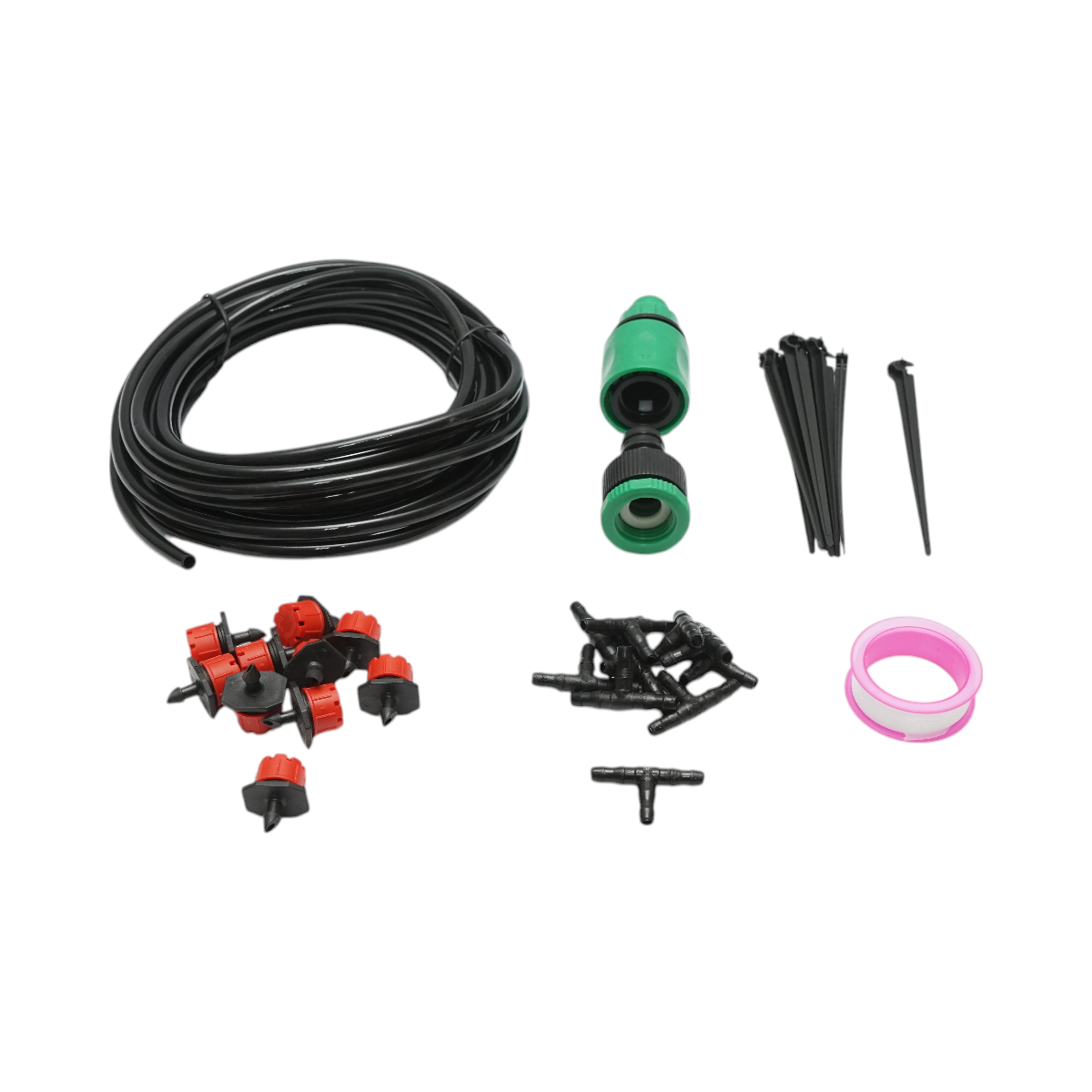 Kit complet irigare prin picurare cu furtun 5.5m, duze, conectori, tije de fixare 34 piese - imagine 2