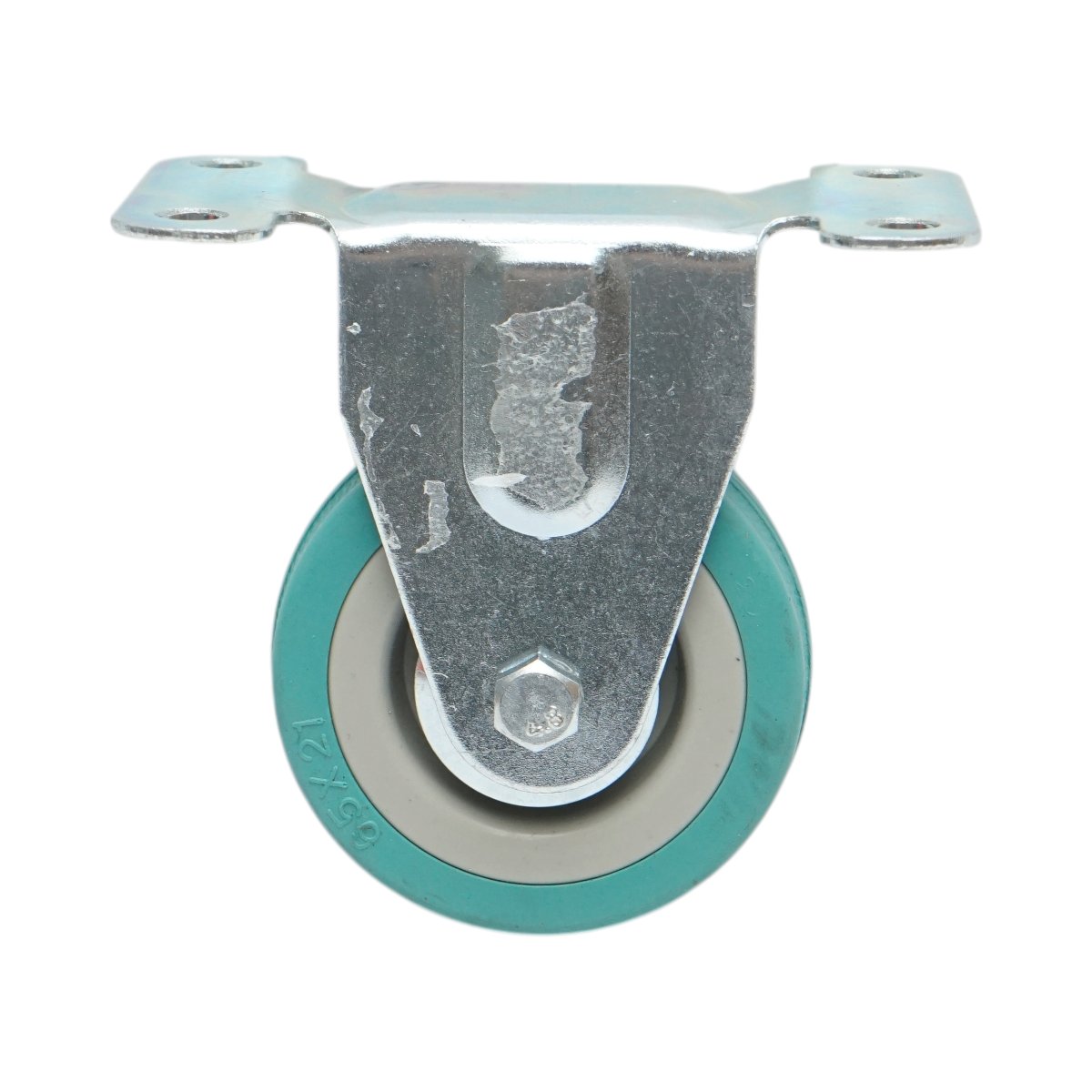 Roata fixa 65x19mm fara frana, cauciuc plin albastru, placa otel 100x59mm 35kg - imagine 2