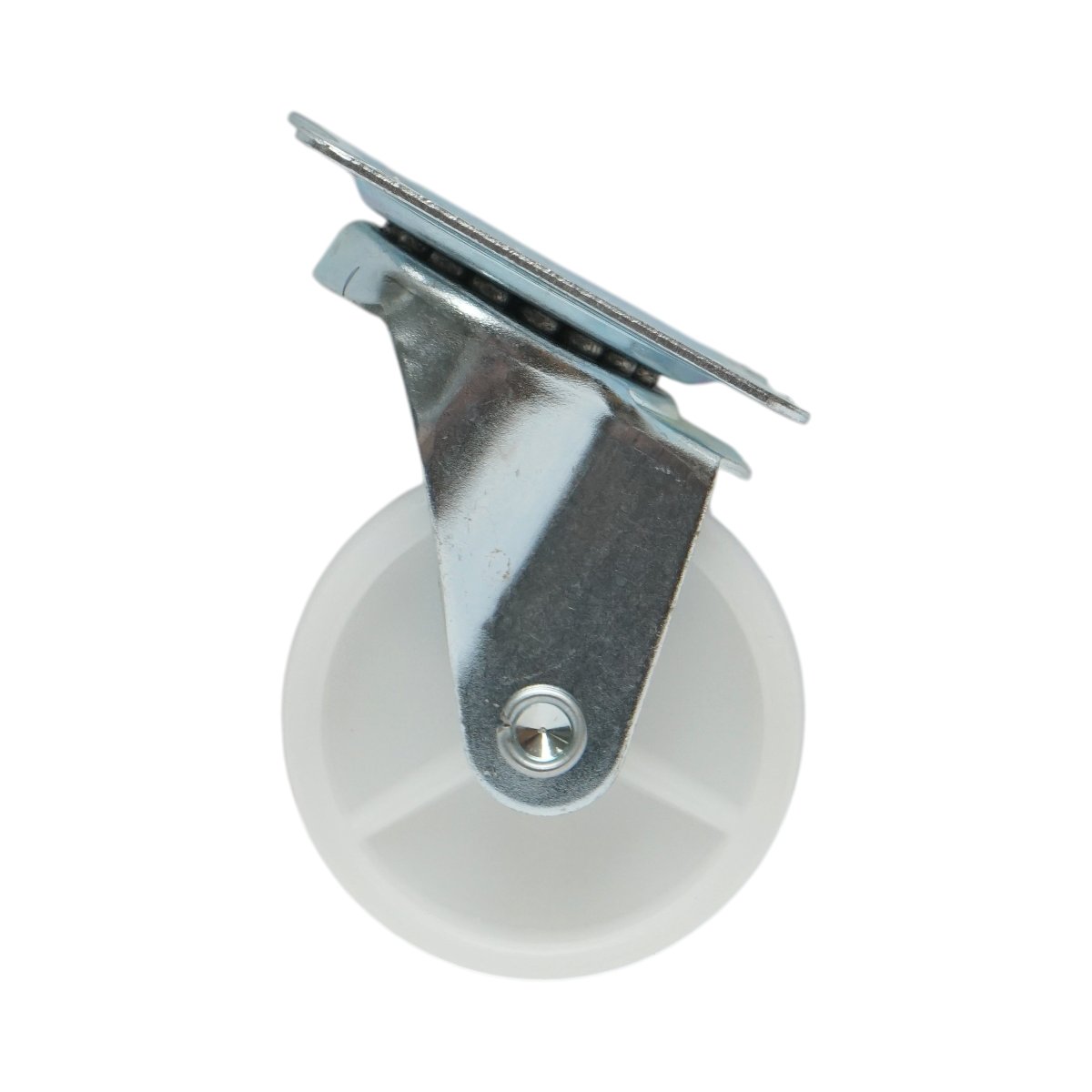 Roata pivotanta 65x23mm fara frana, polipropilena alba, placa otel 70x58mm 35kg - imagine 2