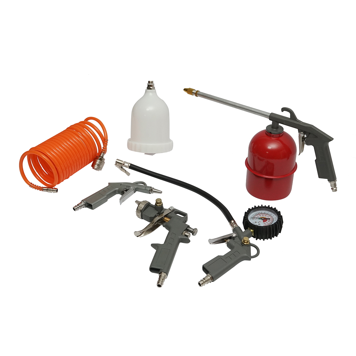 Set 5 piese aer comprimat cu furtun spiralat 5m, pistol spalat, vopsit, umflat si suflat aer Breckner Germany - imagine 2