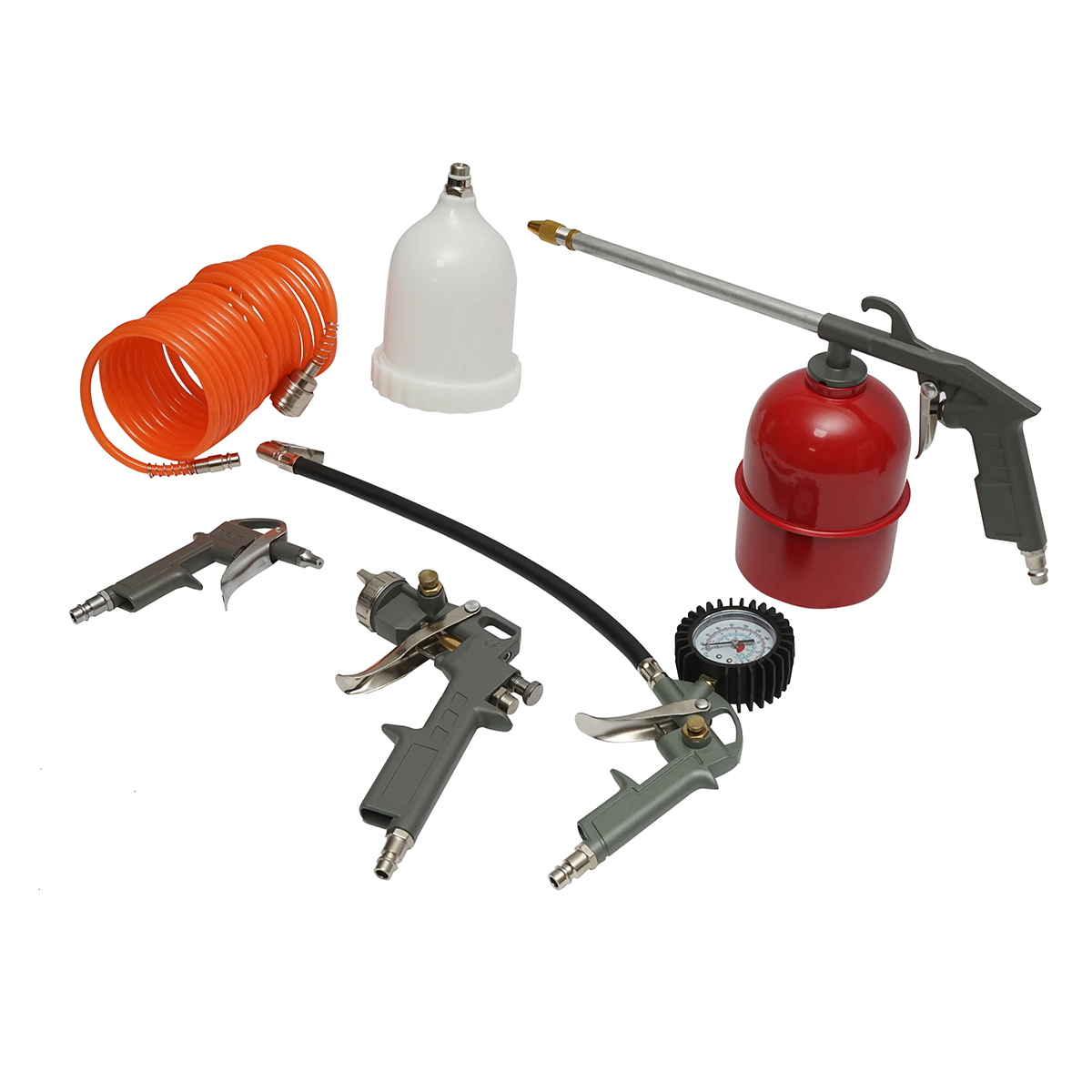Set 5 piese aer comprimat cu furtun spiralat 5m, pistol spalat, vopsit, umflat si suflat aer Breckner Germany - imagine 2