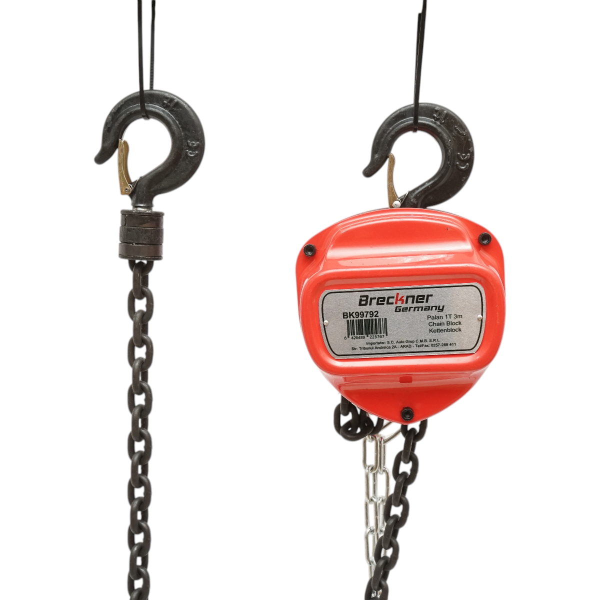 Palan manual cu lant 3m, sarcina maxima 1000kg, carlig cu siguranta 1T Breckner Germany - imagine 2