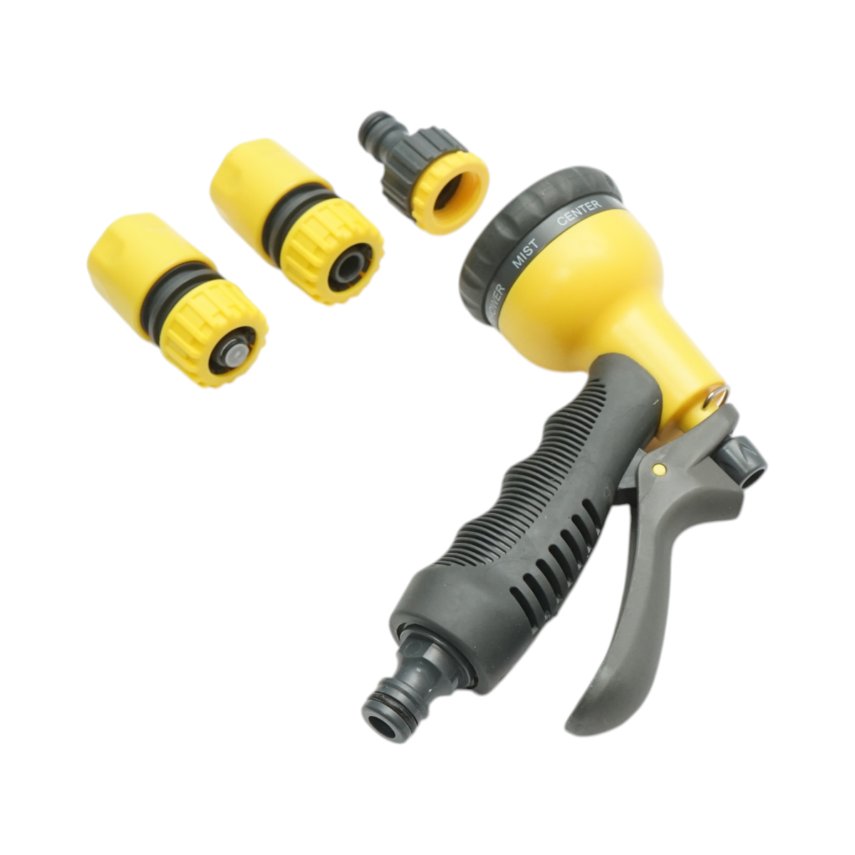 Set pistol de stropit reglabil 8 moduri cu 2 conectori 1/2 si adaptor 1/2-3/4 pentru furtun gradina Crownman - imagine 2