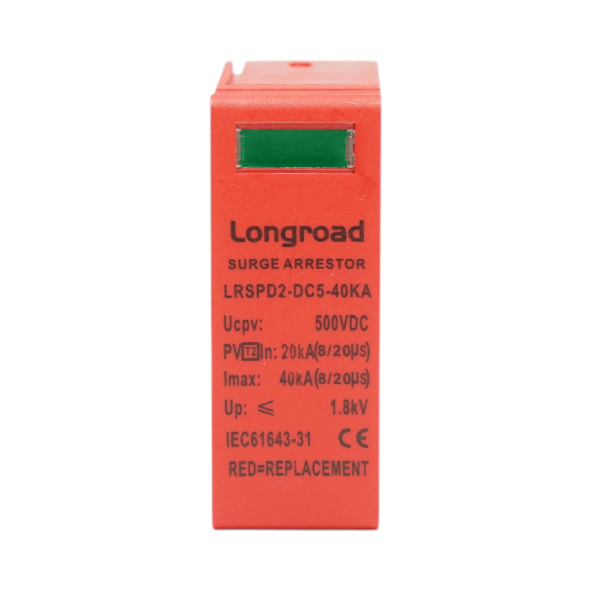 Set 2 cartuse descarcator supratensiune sisteme fotovoltaice DC tip C 500VDC 2P 40kA LRSPD2-DC5-40KA Longroad - imagine 2