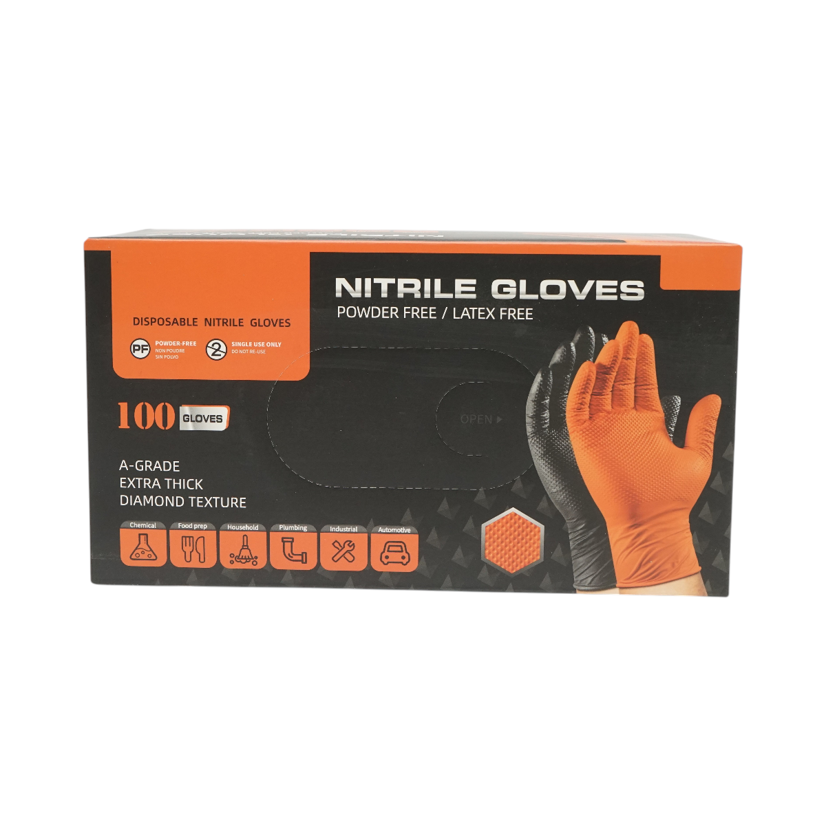 Manusi din nitril negre nepudrate cu textura diamond grip, marimea L 100 buc/cutie - imagine 2