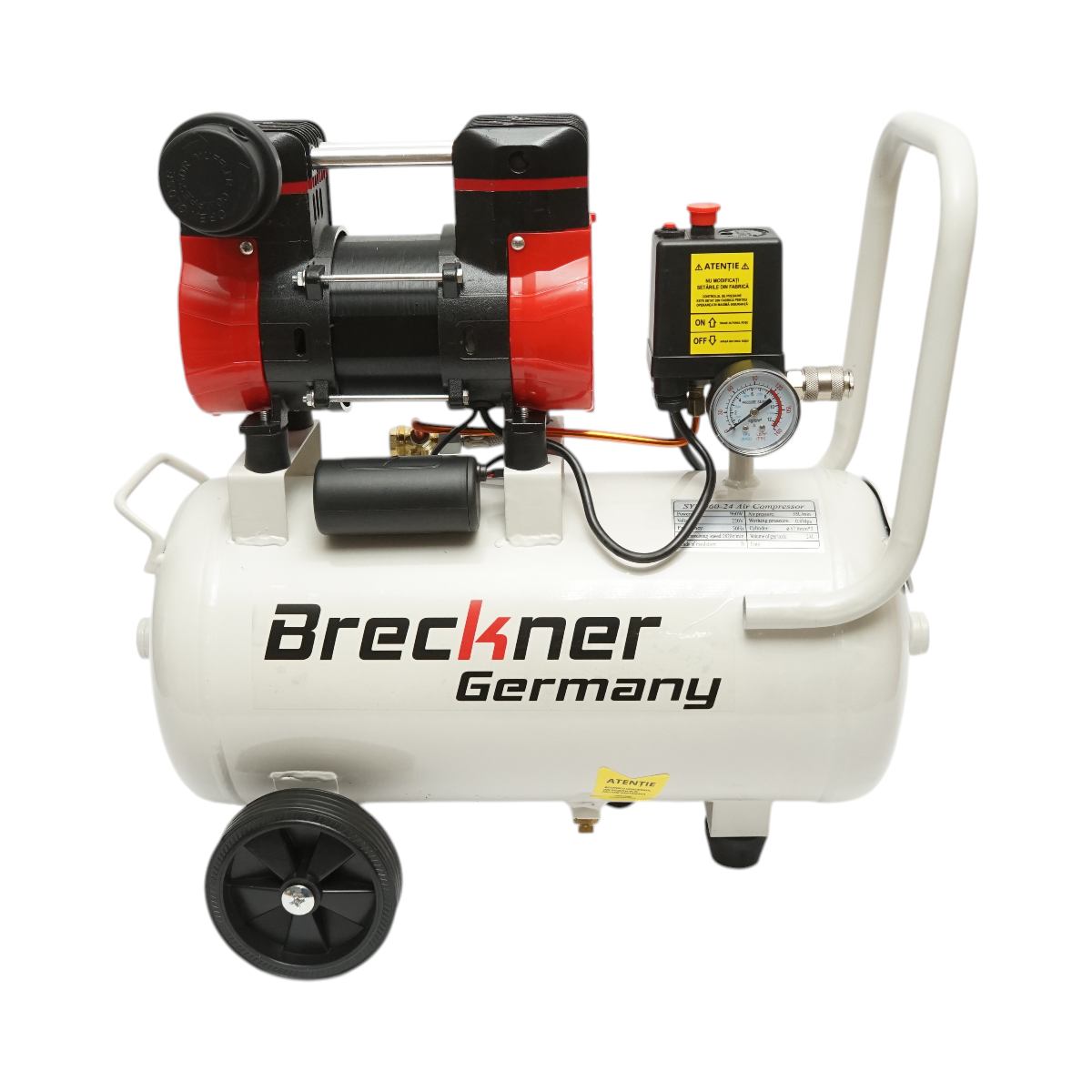 Compresor aer 24L, motor 2 cilindri 1KW/1.3CP, presiune maxima 8 bar, volum aer aspirat 130 L/min Breckner Germany - imagine 2