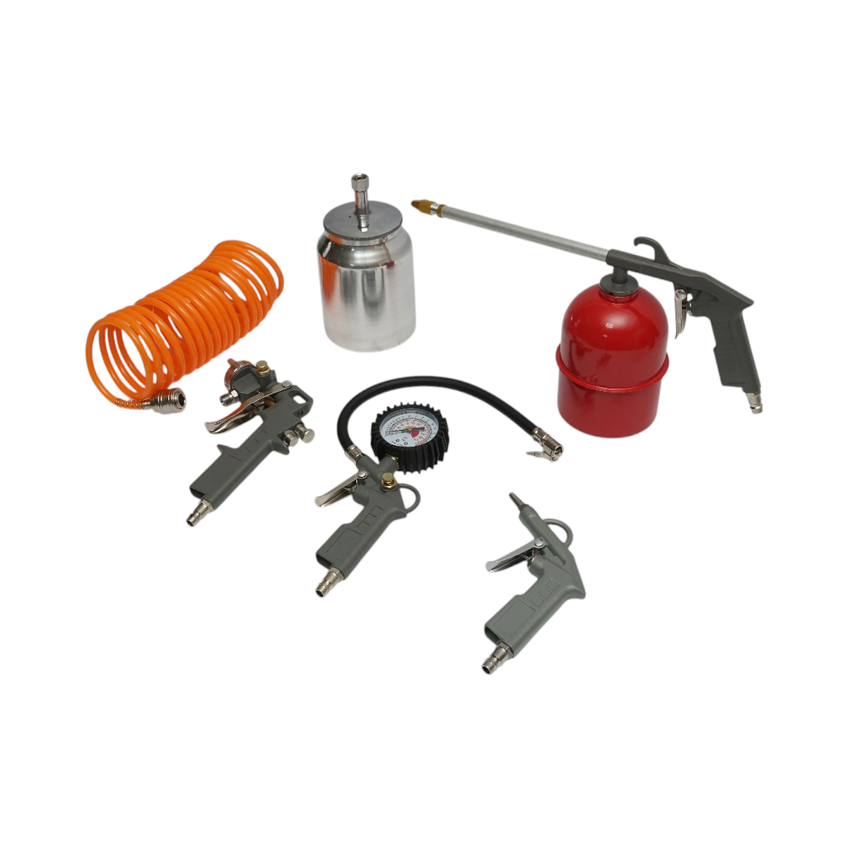 Set 5 piese aer comprimat cu furtun spiralat 5m, pistol spalat, vopsit, umflat si suflat aer Breckner Germany - imagine 2