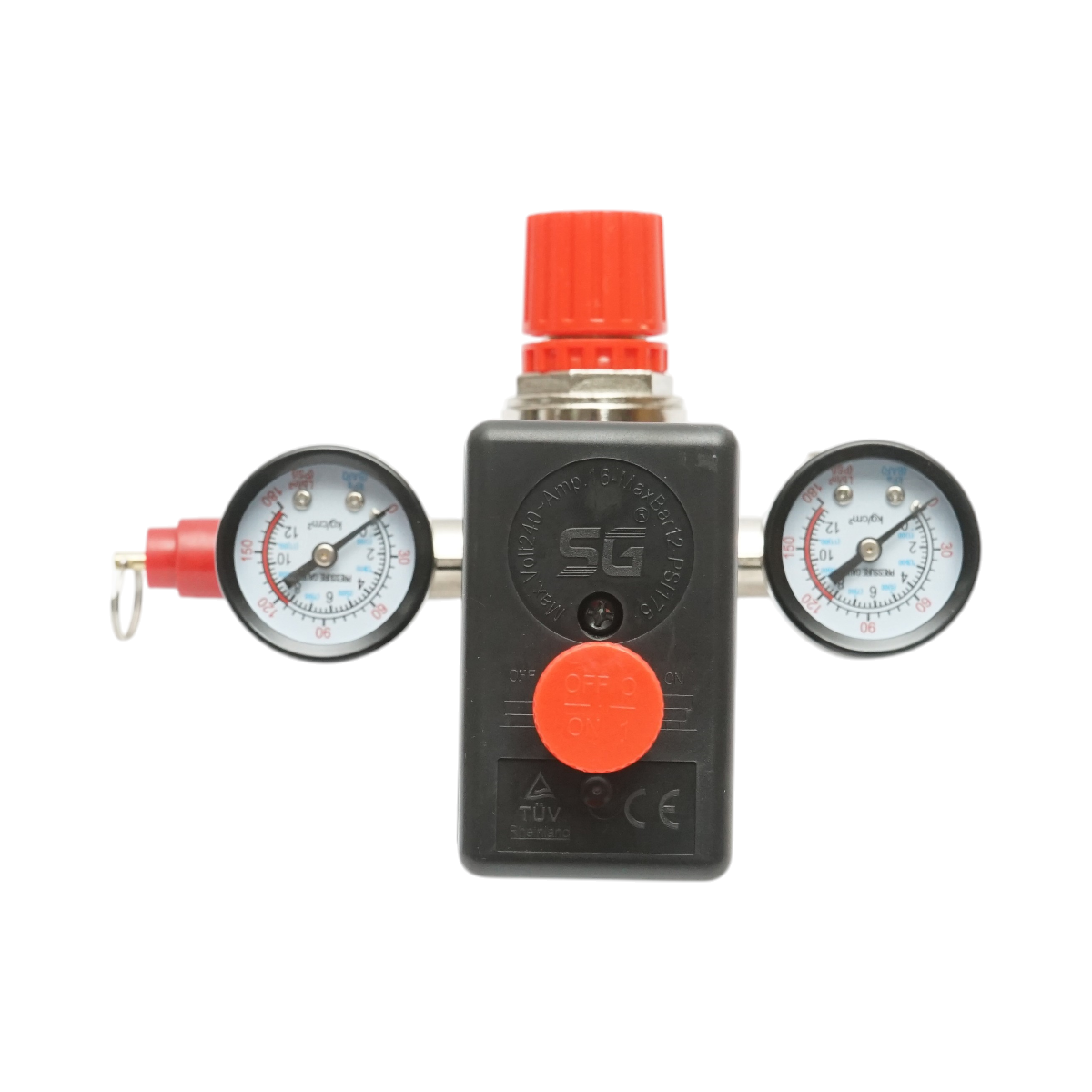 Presostat compresor aer 220V, regulator cu 2 manometre 12 bar - imagine 2