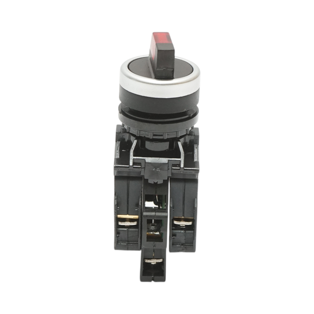 Buton selector iluminat 220V AC LED rosu cu 2 pozitii 1NO+1NC, 10A/600V AC, 1A/250V DC LA42 Breckner Germany - imagine 2