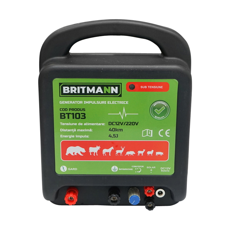 Aparat generator de impulsuri DC 12/220V, 4.5 Joule 40km pentru gard electric BRITMANN - imagine 2