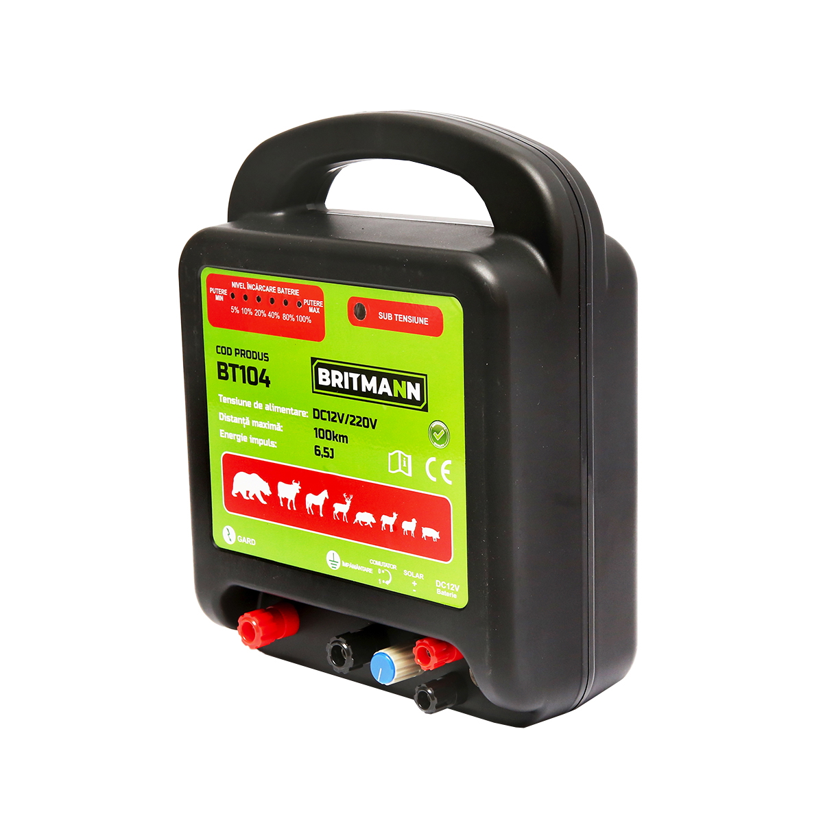 Aparat generator de impulsuri DC 12/220V, 6.5 Joule 100km pentru gard electric BRITMANN - imagine 2