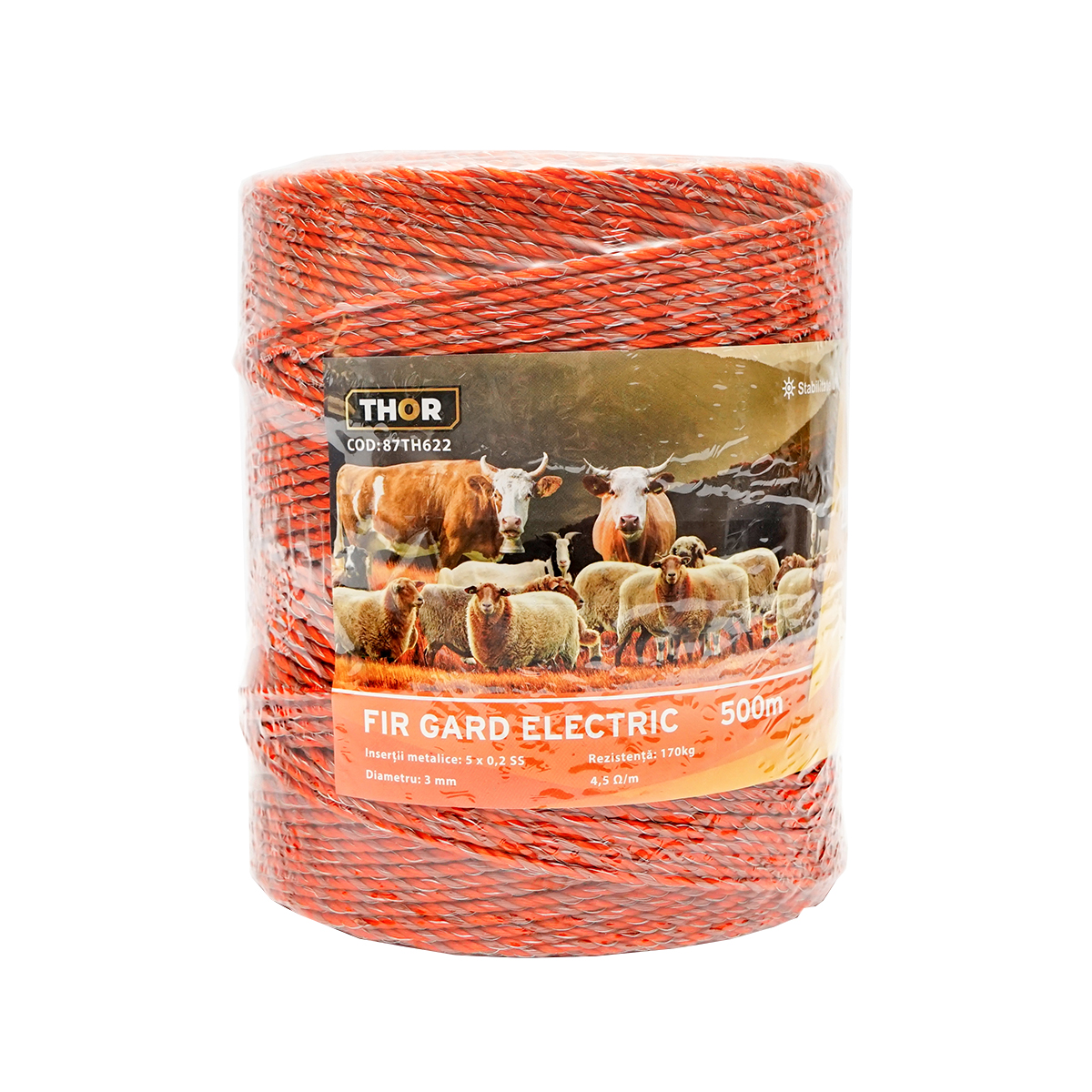 Rola fir portocaliu-maro fi 3mm insertie metalica 5x0.2mm SS, rezistenta 4.5 Ohm/m, 500m gard electric Thor - imagine 2