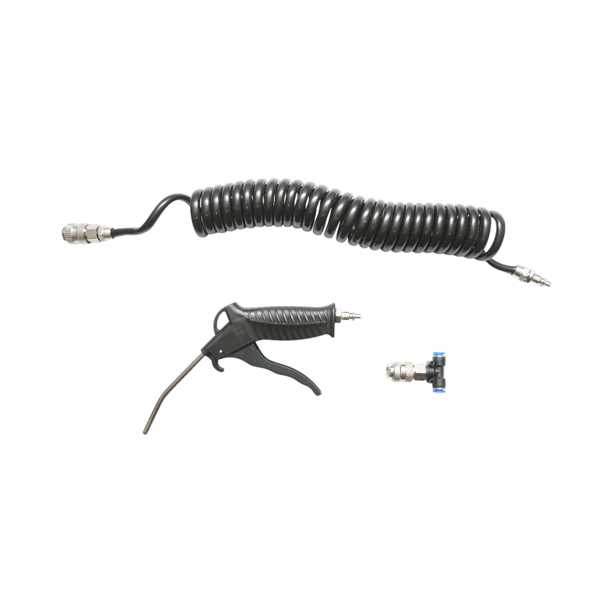 Pistol suflat aer comprimat cu duza 120mm, furtun spiralat PU 5m si mufa rapida T - imagine 2