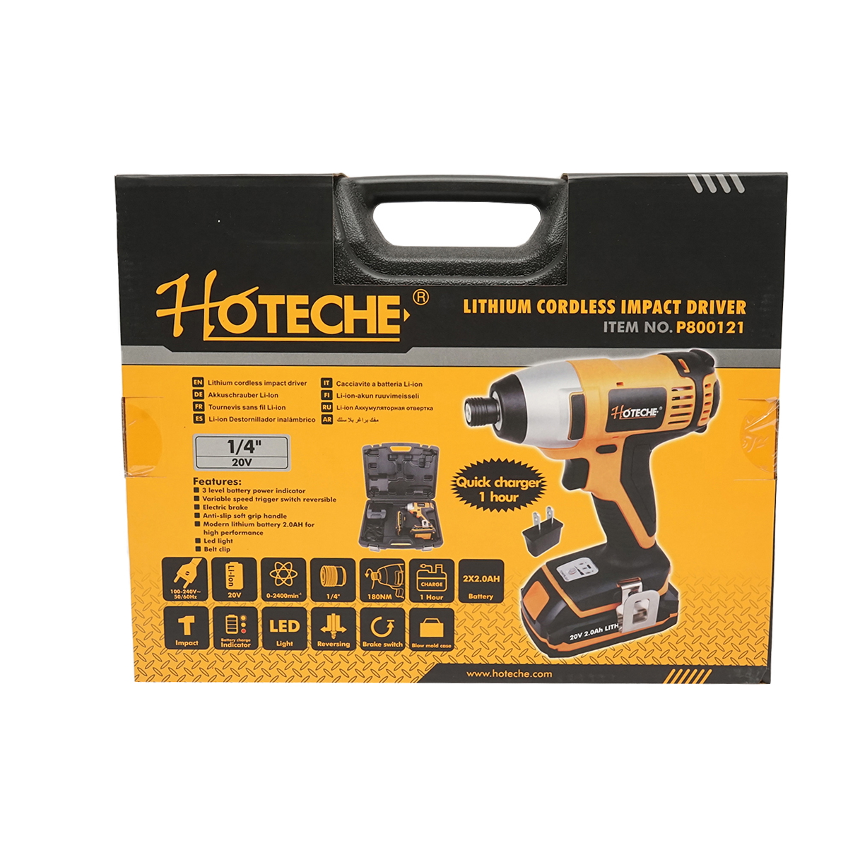 Masina de insurubat 1/4 cu impact 20V 180Nm, baterie incarcare rapida 2x2.0Ah Hoteche - imagine 2