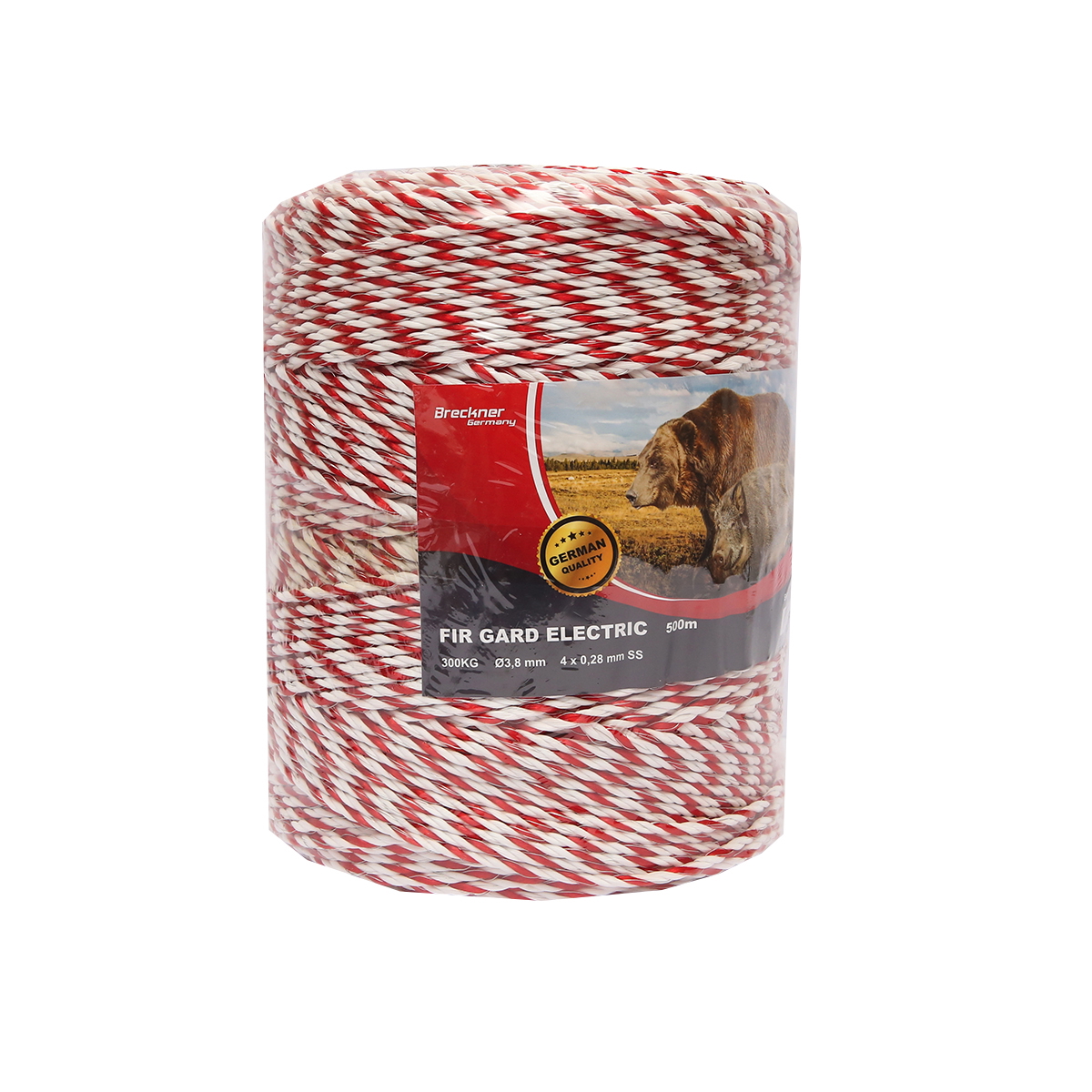 Rola fir alb-rosu fi 3.8mm insertie metalica 4x0.28mm SS, 500m gard electric Breckner Germany - imagine 2