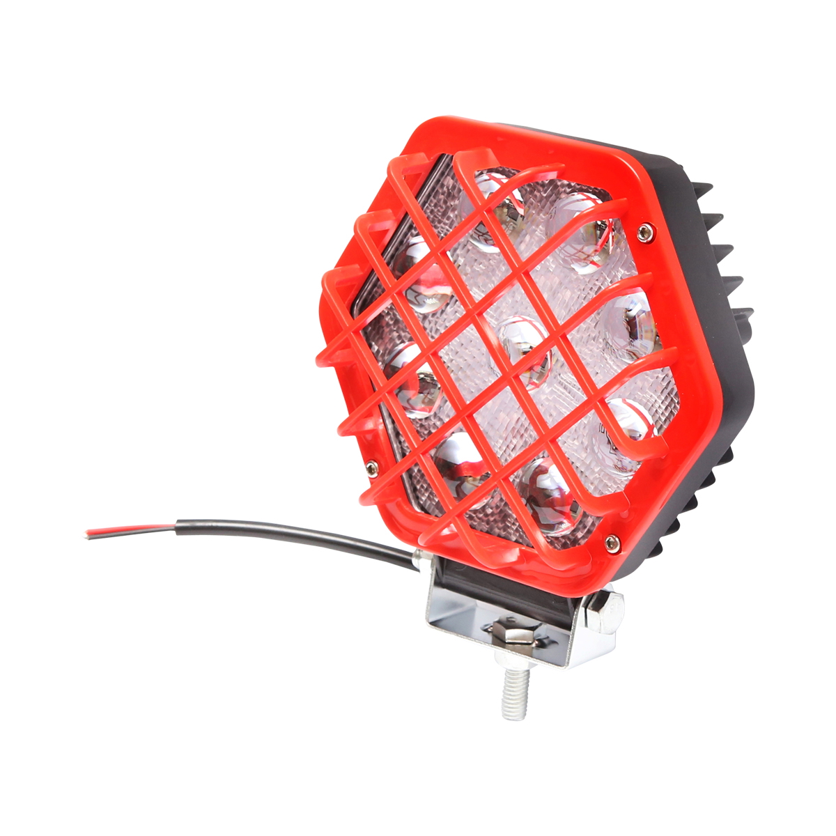 Lampa proiector hexagonal cu grilaj plastic rosu, 9 LED-uri, unghi de radiere 30, DC 10-80V 27W Breckner Germany - imagine 2