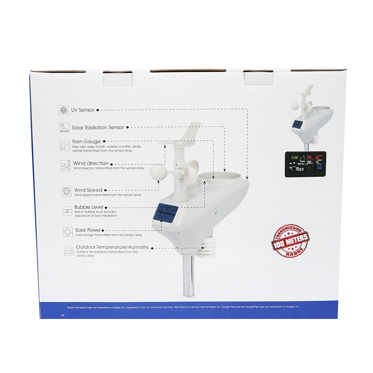 Statie meteo profesionala WIFI cu indice UV si luxmetru, distanta transmitere in camp deschis 100m - imagine 2
