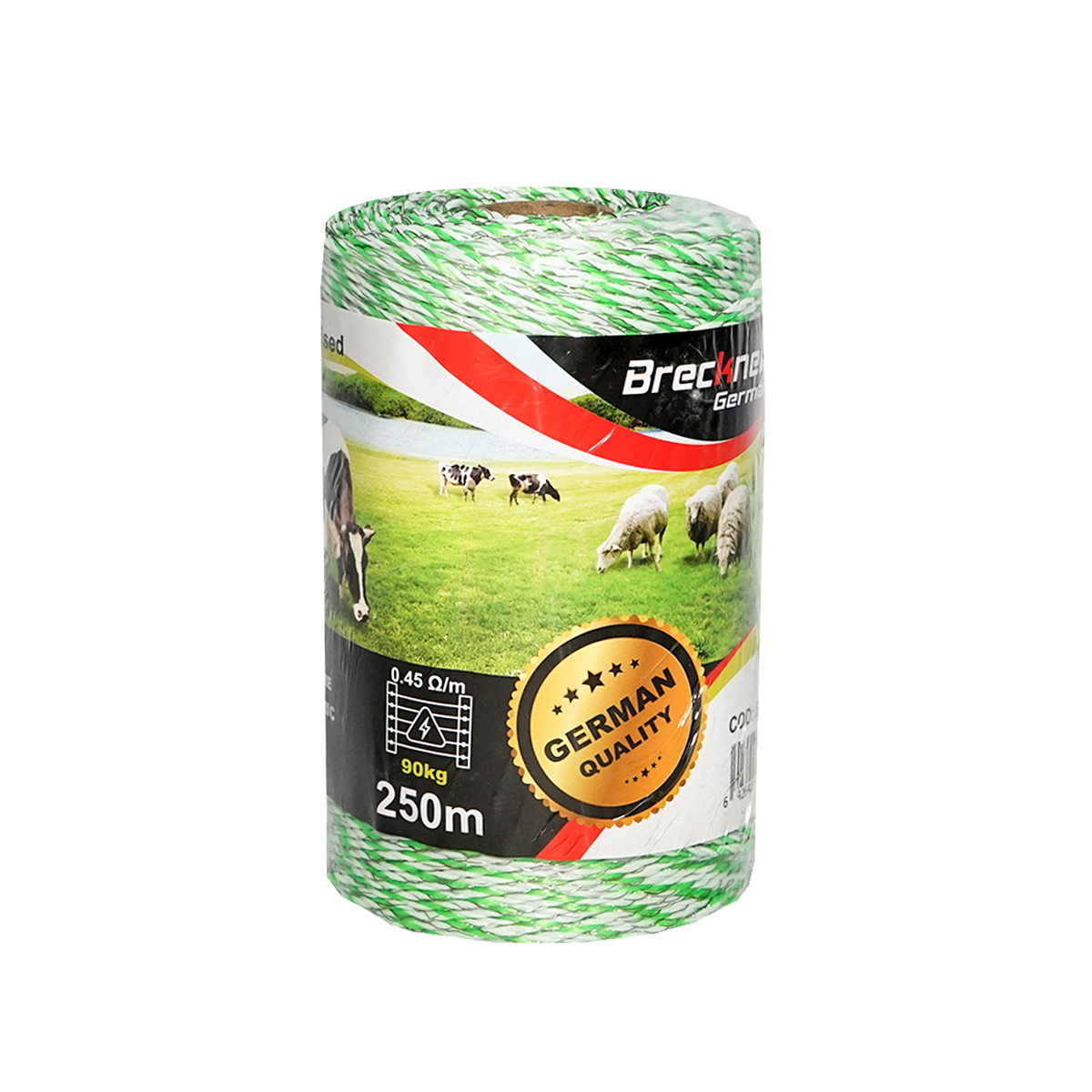 Rola fir verde-alb fi 3mm 3x0.2mm inox, 1x0.25 cupru 0.45 Ohm/m, 250m gard electric Breckner Germany - imagine 2
