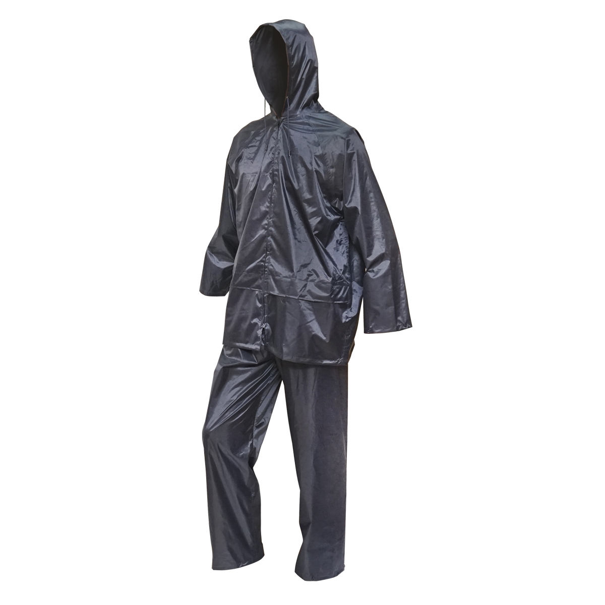 Costum impermeabil XL cu gluga si pantaloni din poliester si PVC, navy blue Breckner Germany - imagine 2