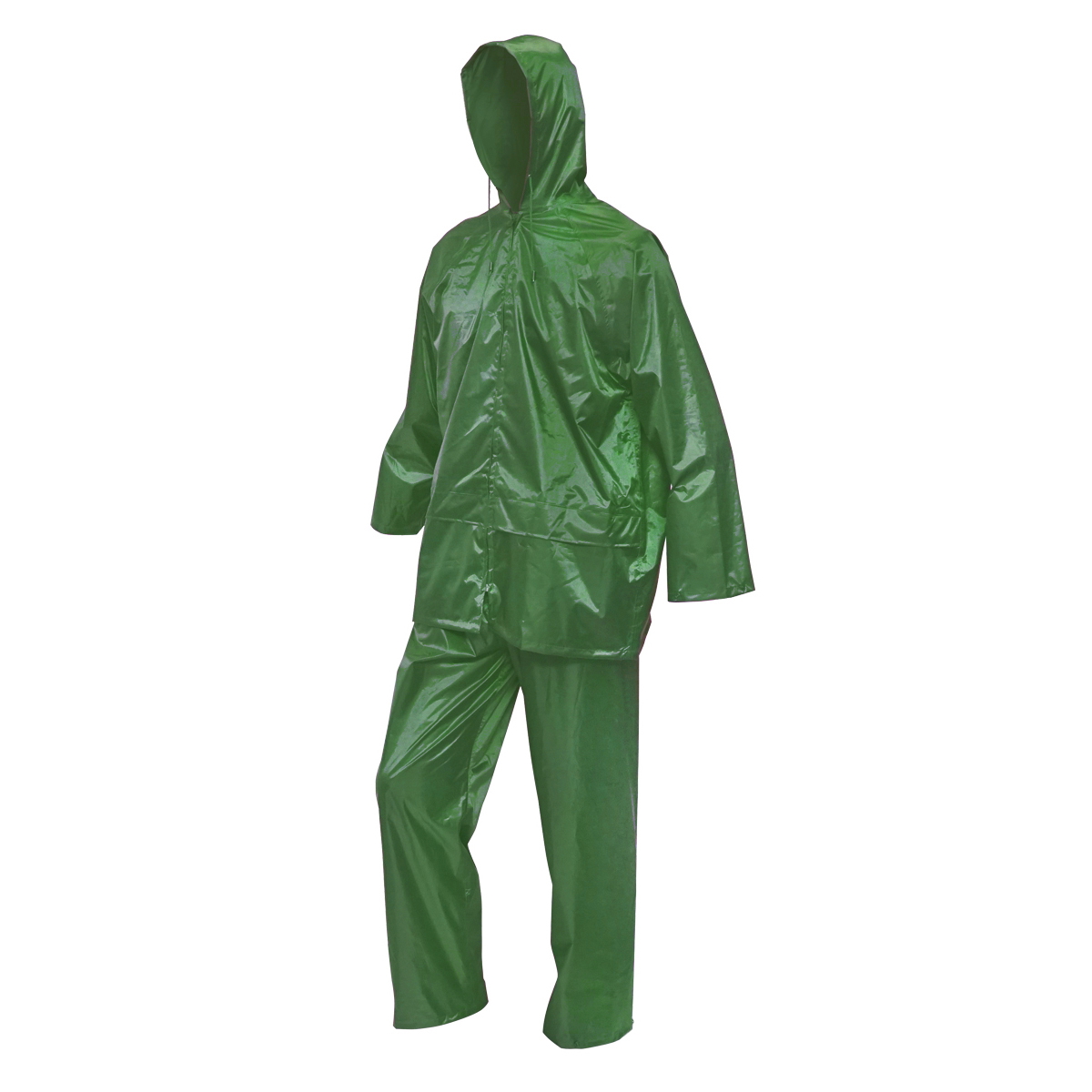 Costum impermeabil L cu gluga si pantaloni din poliester si PVC, verde Breckner Germany - imagine 2